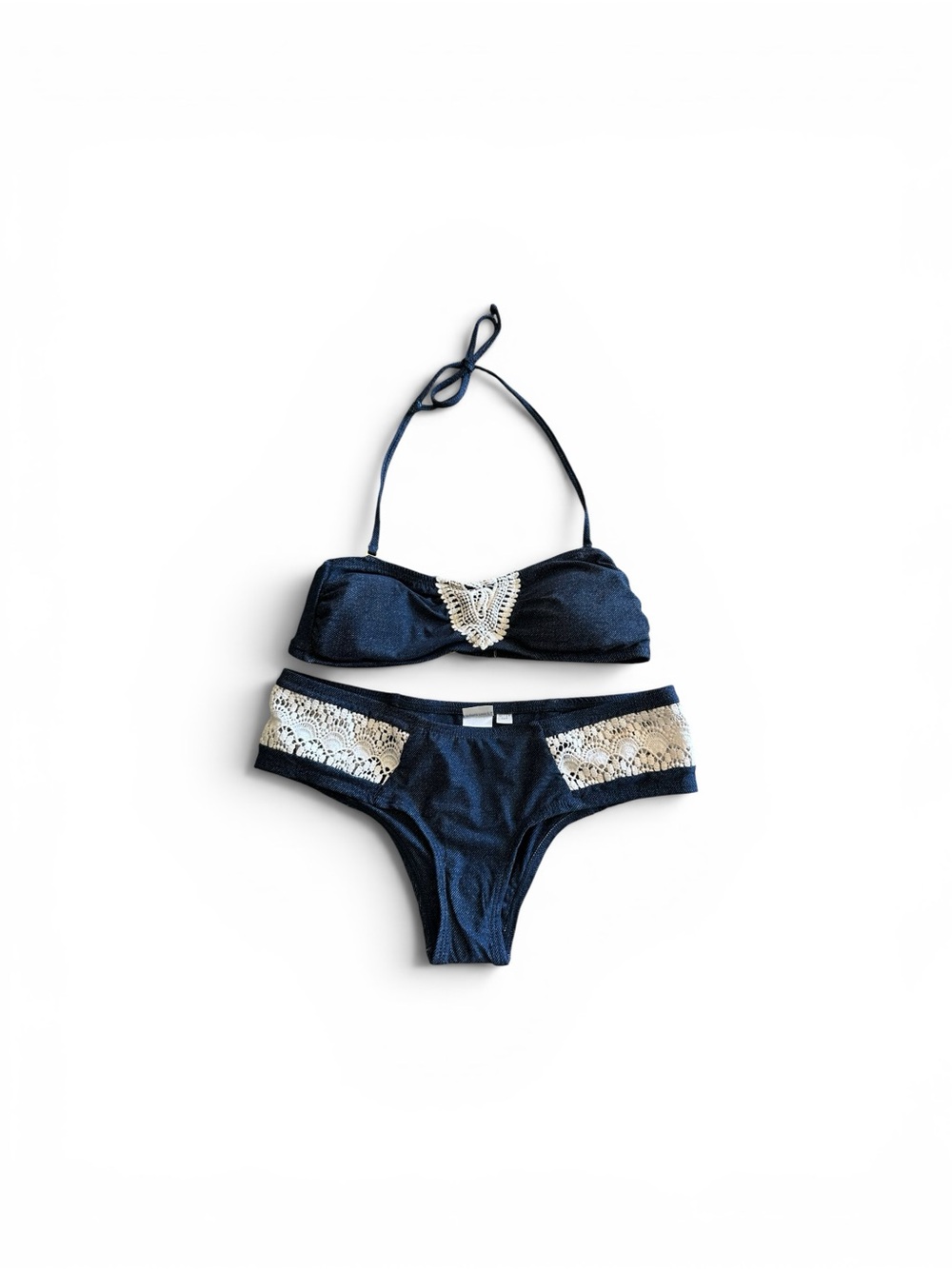 NWOT L*Space crochet faux denim bikini set extra small